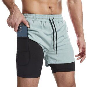 Mens 2 in 1 Running Shorts Quick Dry Athletic Shorts with Liner, Workout Shorts